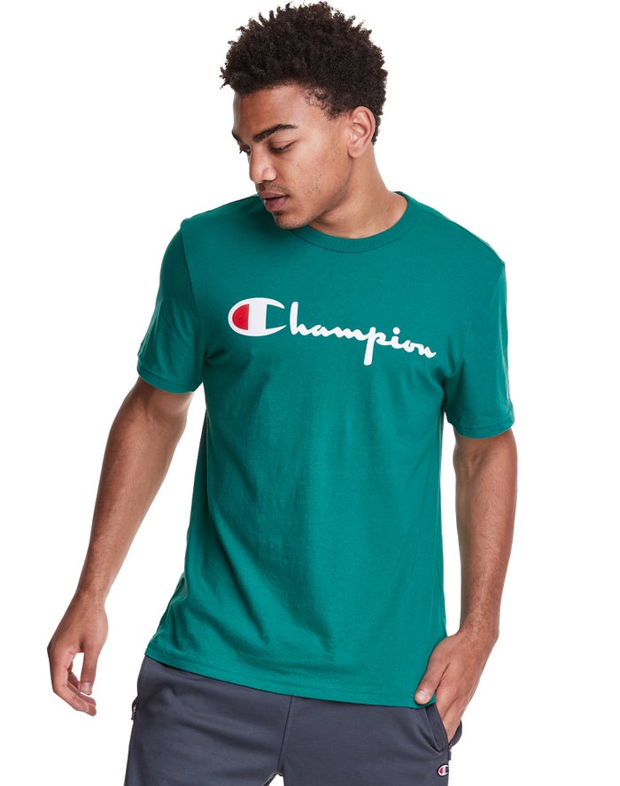 Champion T-Shirt Heren - Turquoise - Lightweight Script Logo ( 492153-NDL )